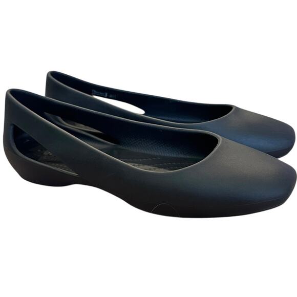 Crocs Black Sloane Cutout Slingback Flats Comfort Rubber Shoe Casual Ballet Work - Picture 1 of 8